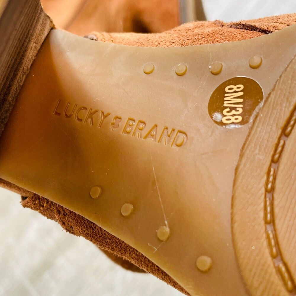 LUCKY BRAND Listana Brown Suede Open Toe Sandal Boot Size 8 - Picture 9 of 9